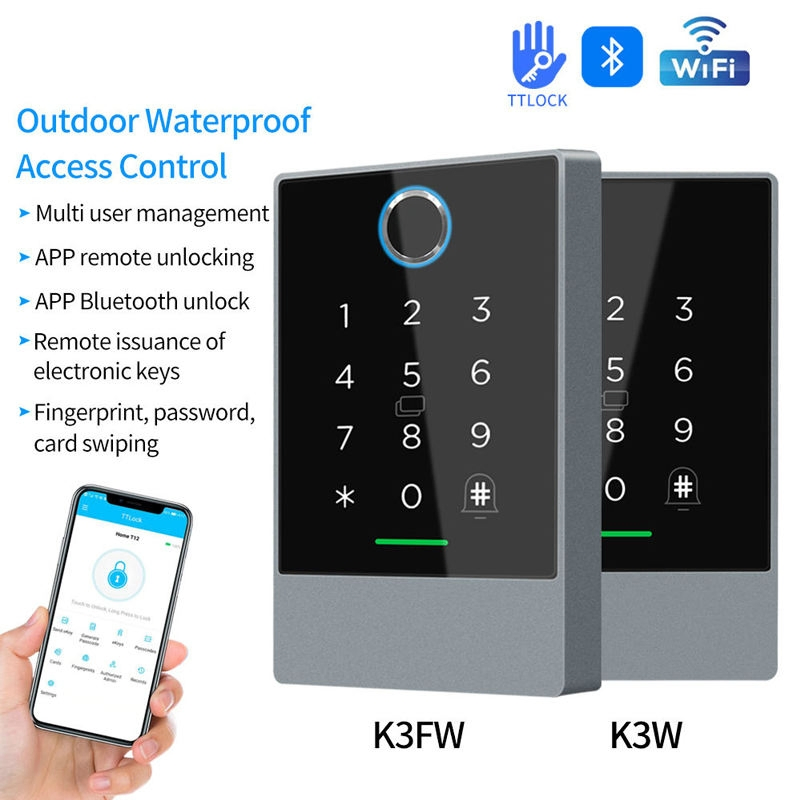 K3fw Ttlock WiFi &amp; Bluetooth Fingerprint 13.56MHz RFID Remote Control Keypad Password IP67 Waterproof Door Access Control