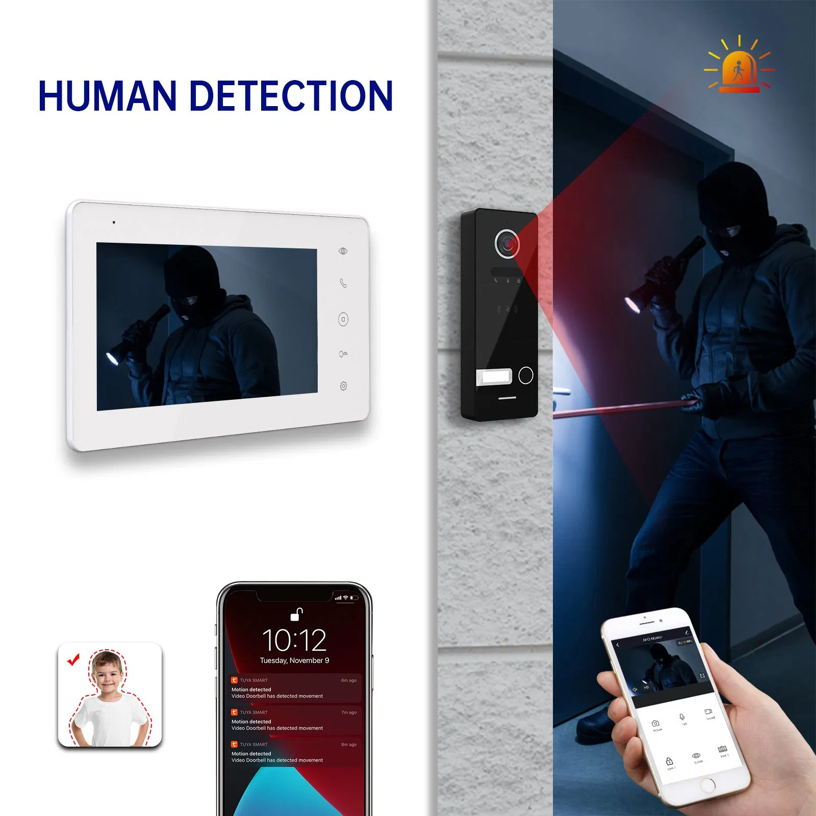 TCP/IP 7" Touch Screen WiFi Tuya Smart Intercom System with RFID Unlock Villa Video Doorphone Kit