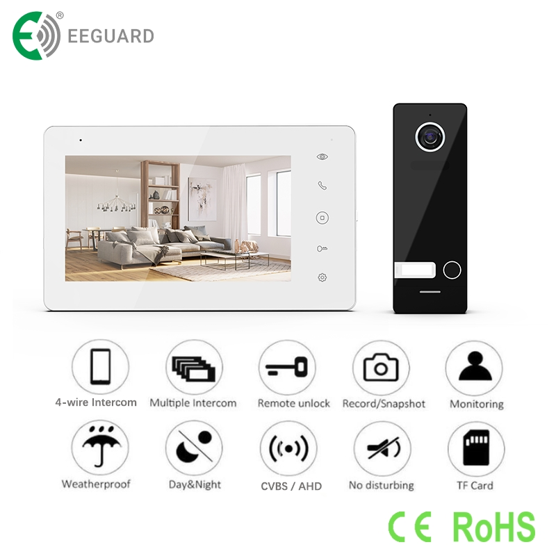4-Wire HD 7" Touch Screen Video Intercom Villa Security System