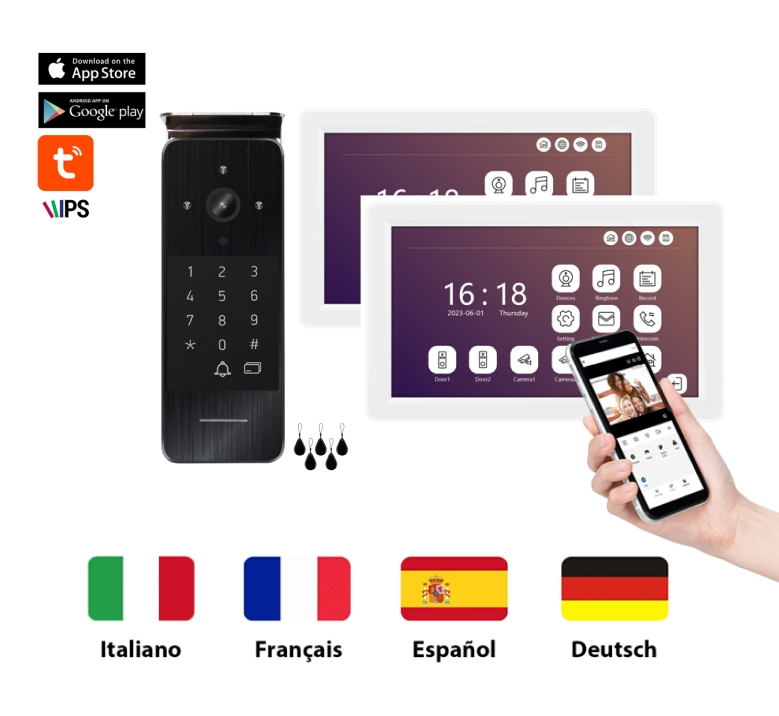 4channels Motion Detection 128g SD Card Video Intercom System with Unlock Function for Villa