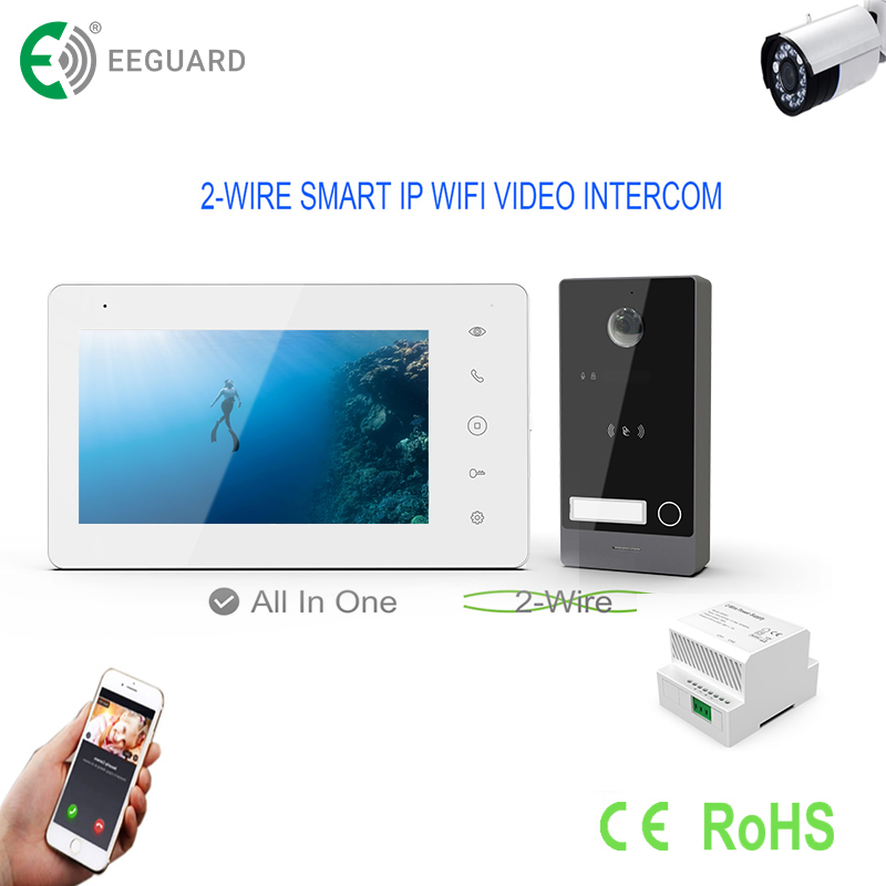 2-Wire 7" Touch Screen Video Doorphone with Tuya Intercom System RFID Unlock Villa Kit