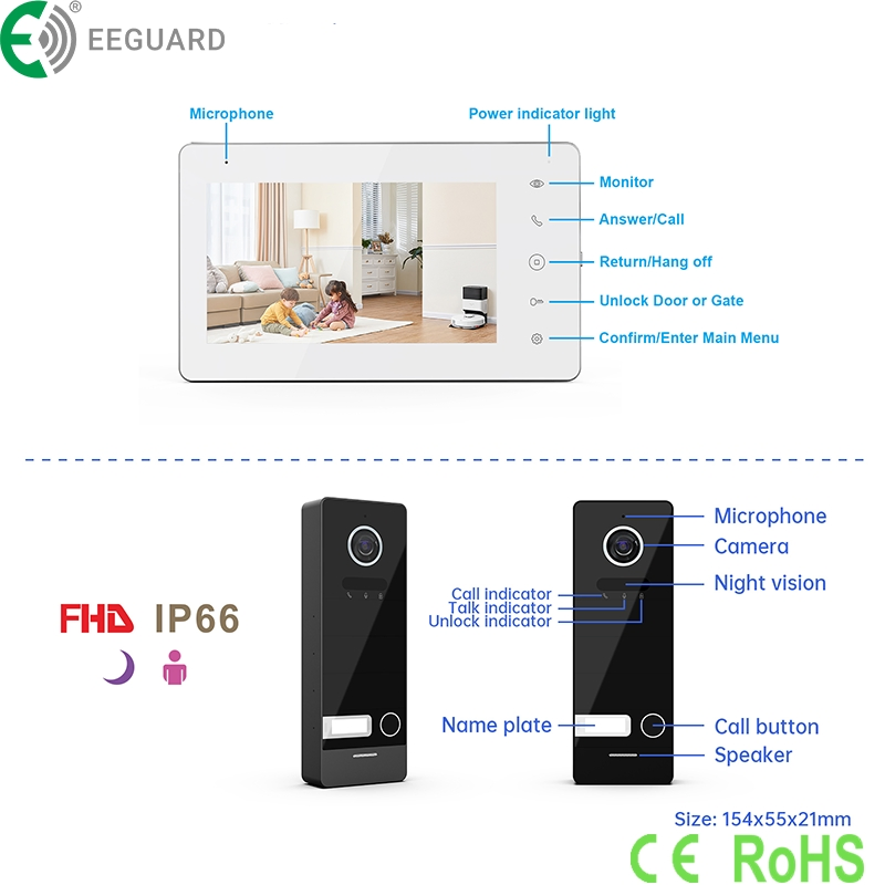 4-Wire HD 7" Touch Screen Video Intercom Villa Security System