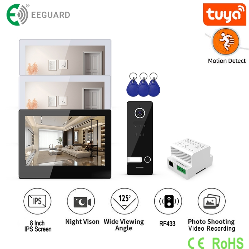 2-Wire IP 8" IPS Screen Wi-Fi IP66 RFID Intercom Home Security Video Intercom System