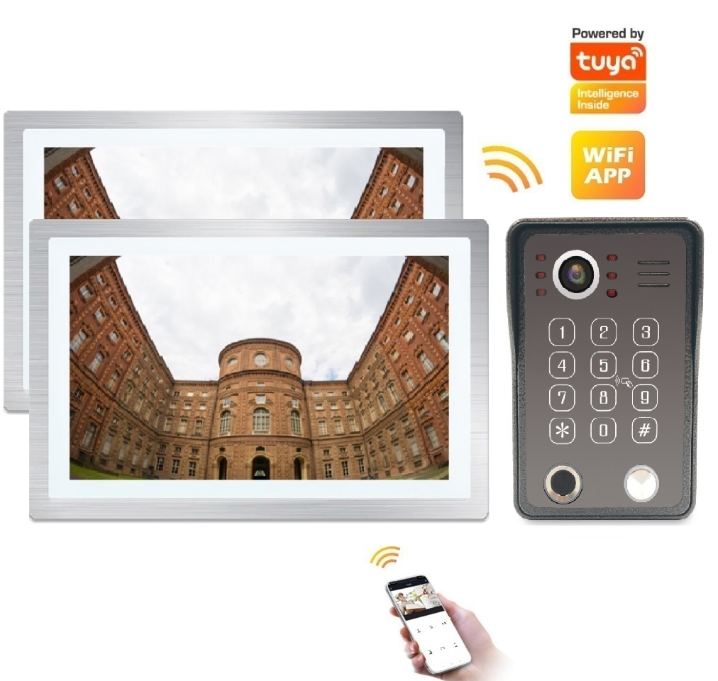 Wireless Doorphone Camera Doorbell Intercom Multi Apartment Video Door Phone Intercom with Stainless Steel Door Station with Keypad and Card Reader