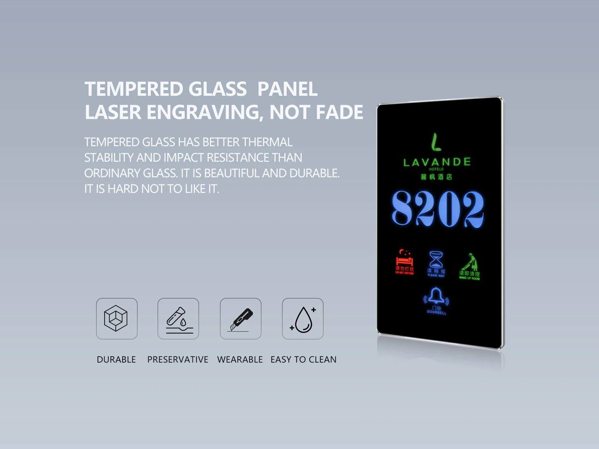 Tempered Glass High Quality Smart Hotel Door Lock System with Room Number