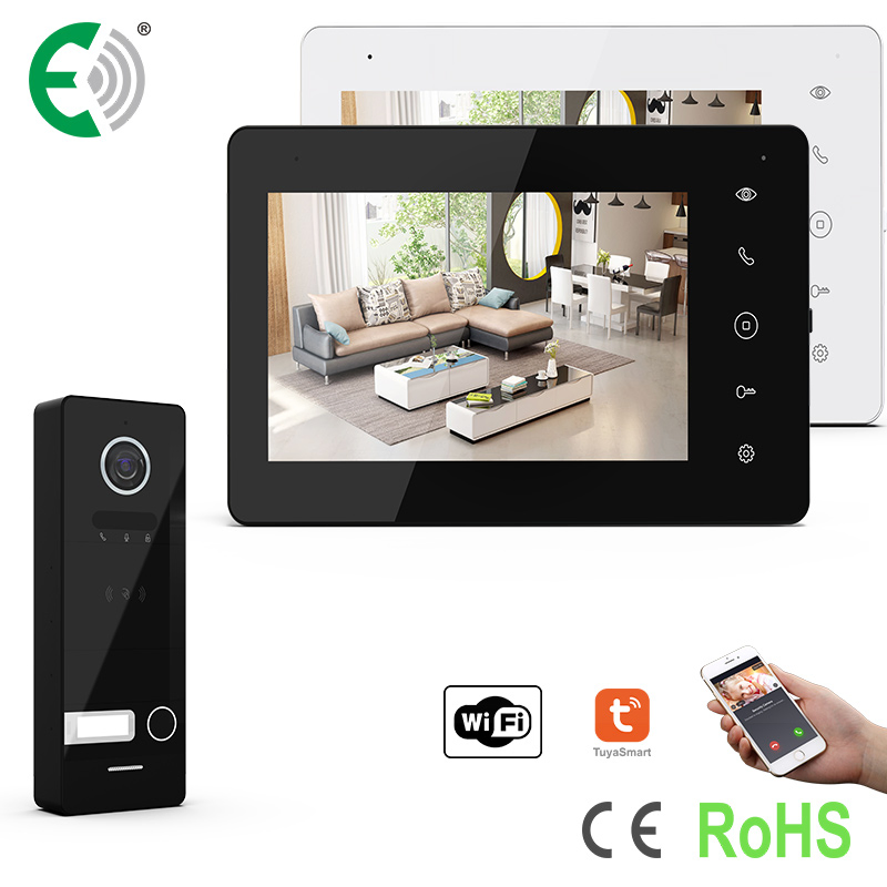 TCP/IP 7" Touch Screen WiFi Tuya Smart Intercom System with RFID Unlock Villa Video Doorphone Kit