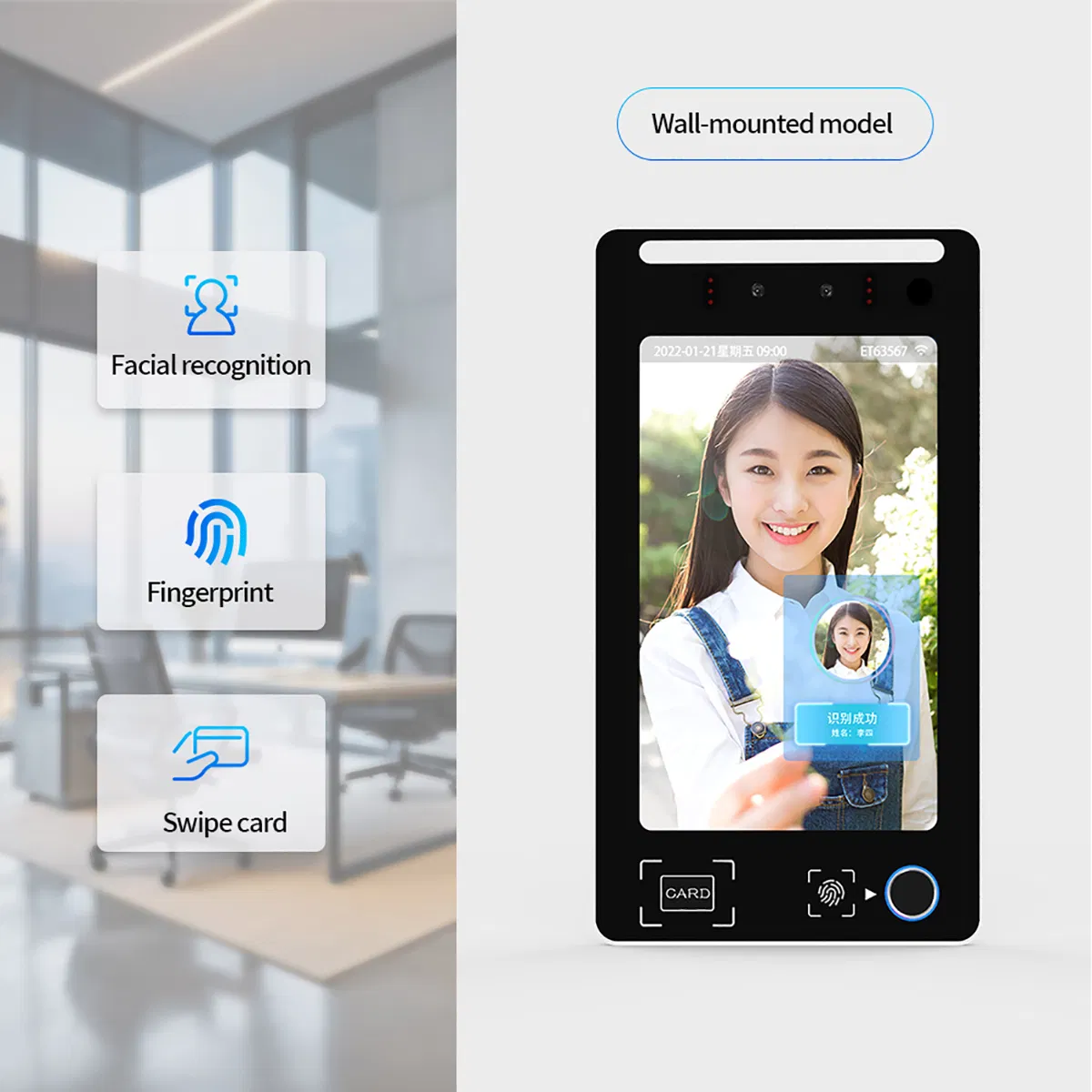 Easco Aluminum Alloy Dynamic Face Recognition Access Control Fingerprint Time Attendance System