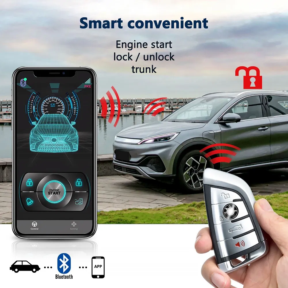 Mobile Phone APP Control Car Smart Key Bt Remote Engine Start Stop Pke Keyless Entry Car Antitheft Central Alarm System