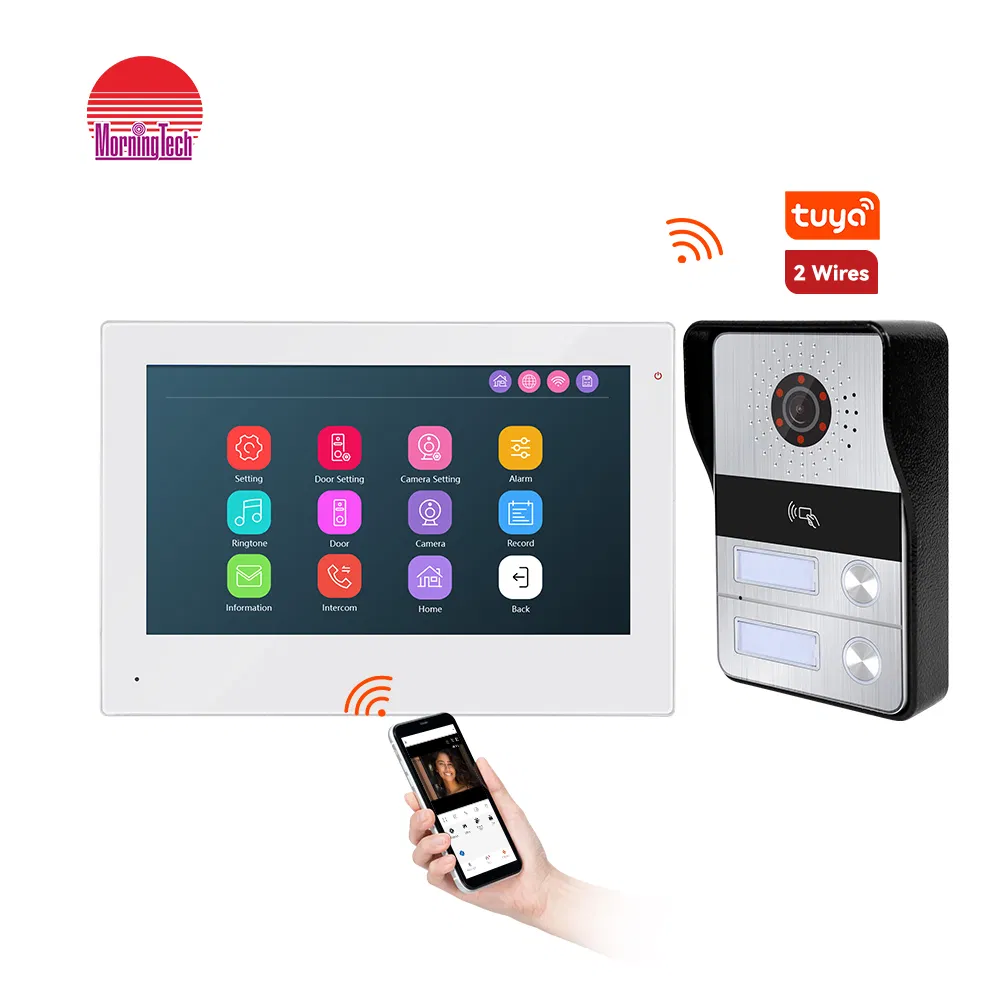 2 Wire IP WiFi Video Door Phone Intercom Doorbell Bus System APP Tuya Smart for Multi Apartments Fingerprint Unlock