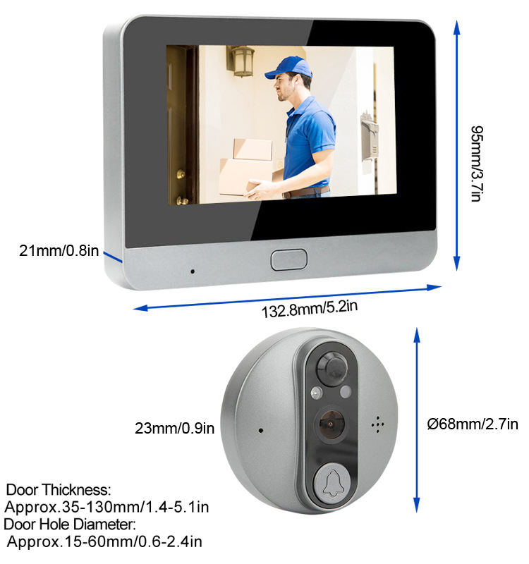 1080P Smart Digital Door Viewer 4.3" Super HD Screen PIR Night Vision