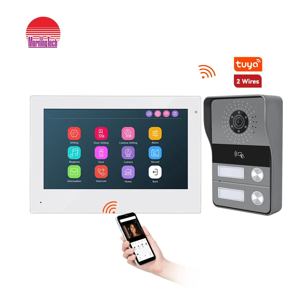 2 Wire IP WiFi Video Door Phone Intercom Doorbell Bus System APP Tuya Smart for Multi Apartments Fingerprint Unlock