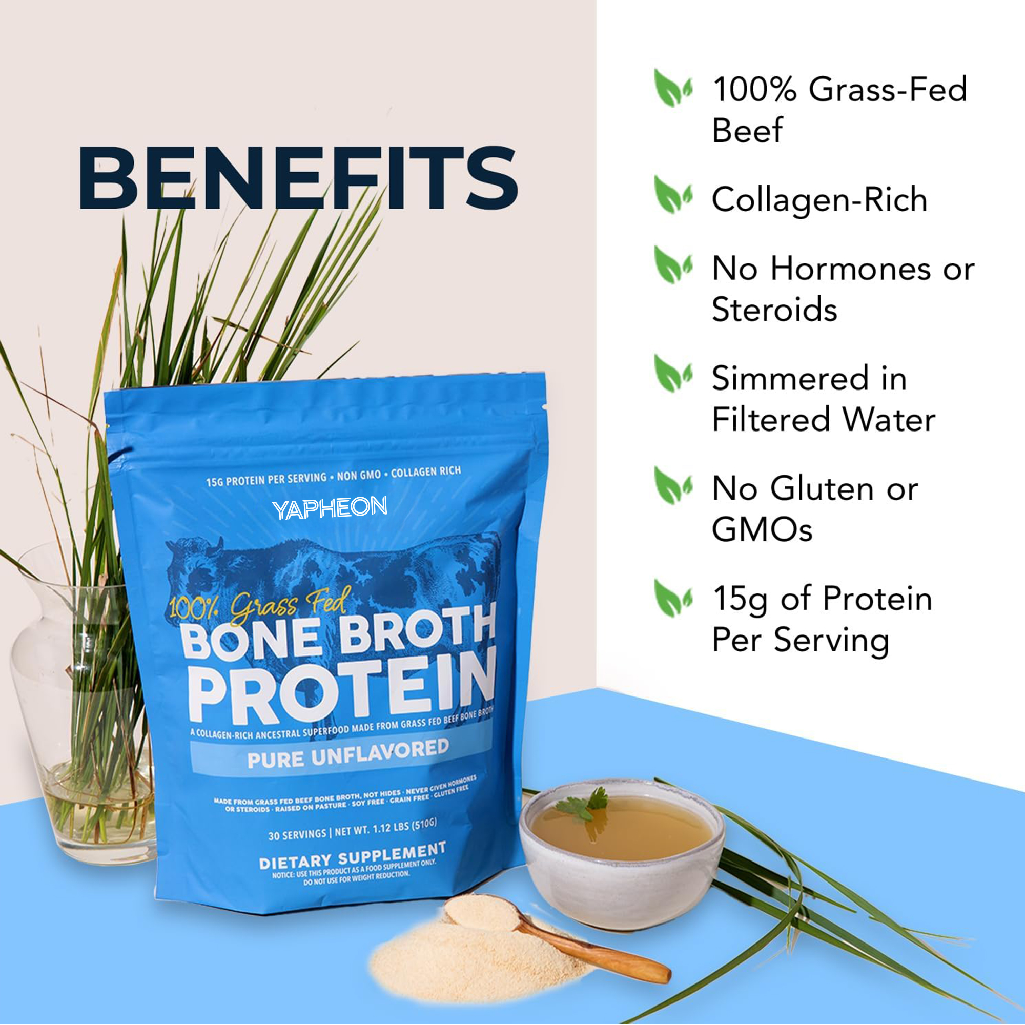 OEM Private Label 100% Grass Fed Bone Broth Protein Powder 30 Servings Unflavored Collagen Rich Non GMO