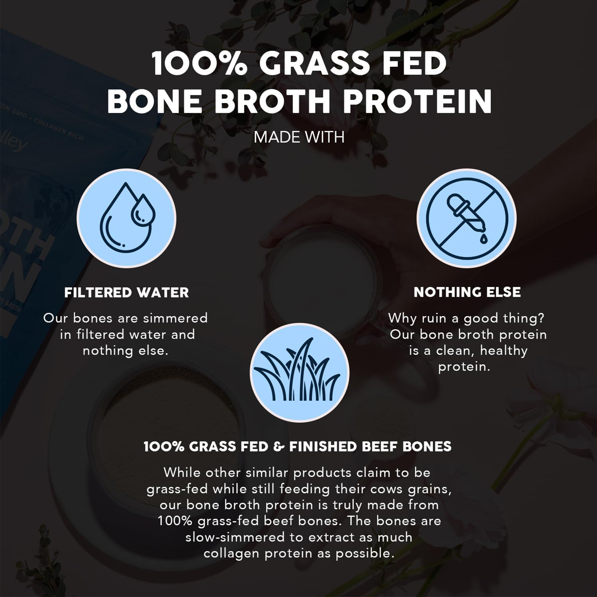 OEM Private Label 100% Grass Fed Bone Broth Protein Powder 30 Servings Unflavored Collagen Rich Non GMO