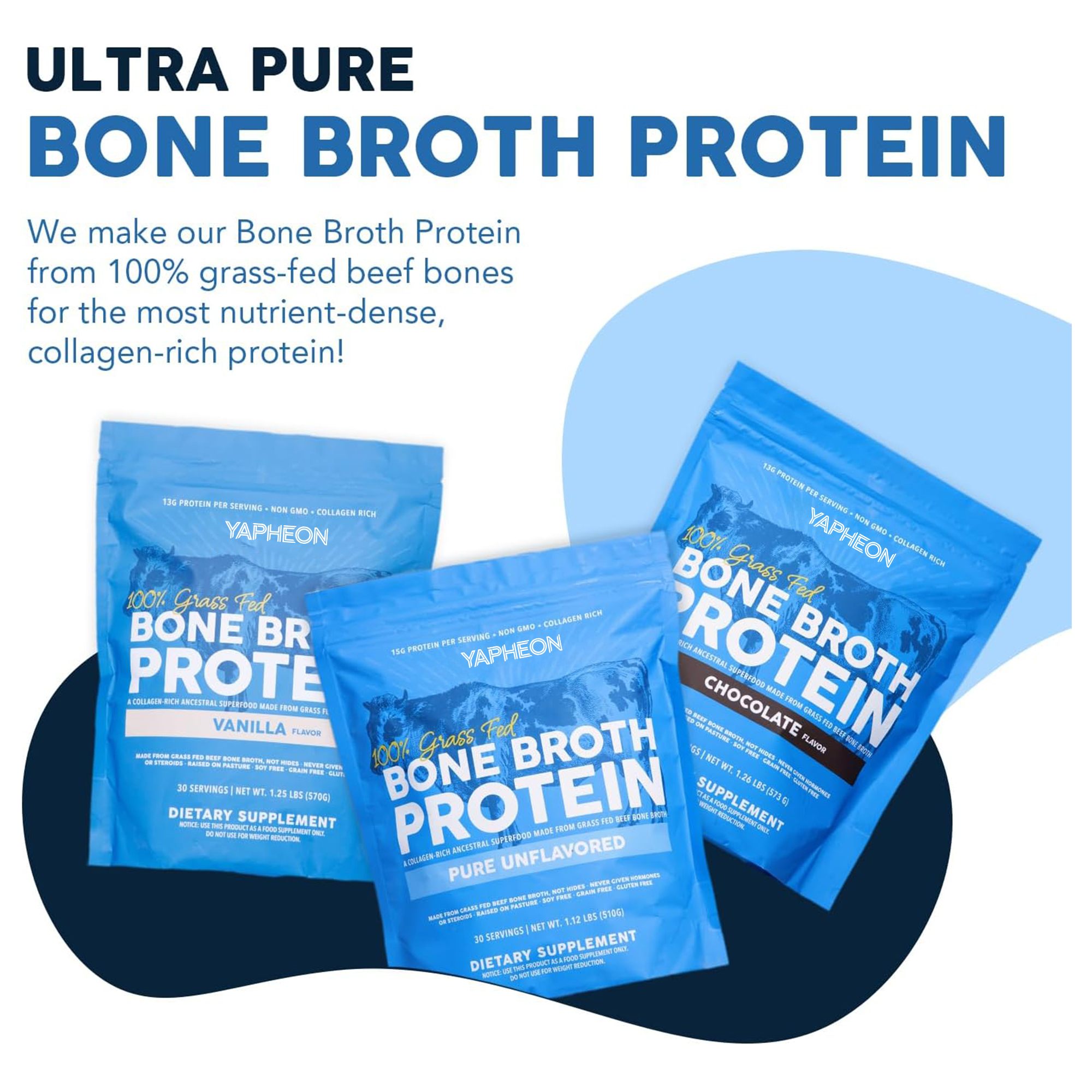 OEM Private Label 100% Grass Fed Bone Broth Protein Powder 30 Servings Unflavored Collagen Rich Non GMO