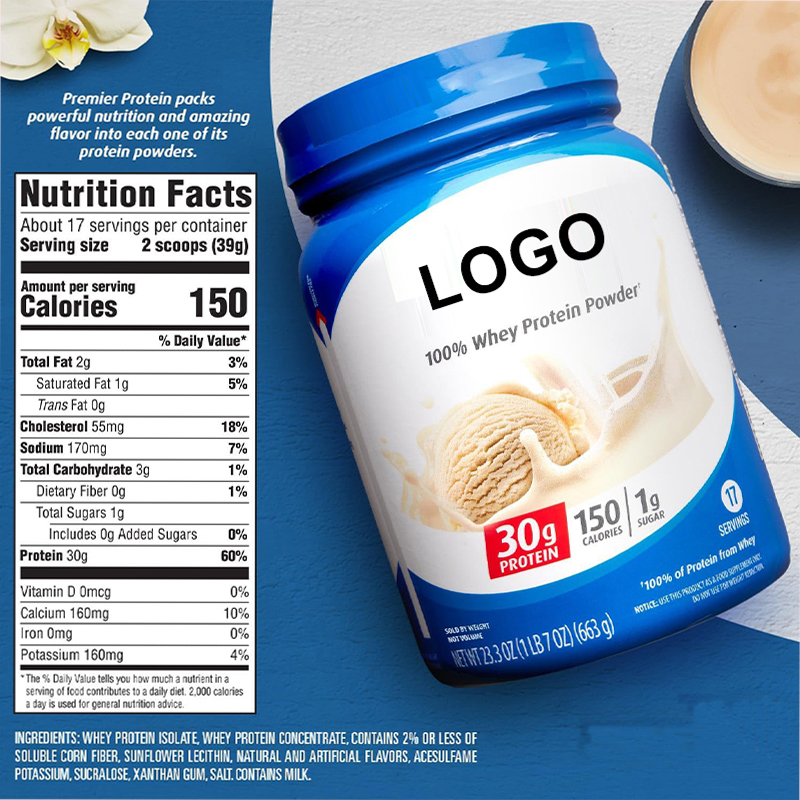 Custom Logo Vanilla Ice Cream Flavored Whey Protein Isolate Powder Food Grade Halal Certified Adult Bodybuilding Sport Nutrition