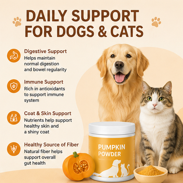 Pet Pumpkin Powder For Dogs Cats Natural High Fiber Supplement Fast Absorption Aids Digestion Immune Support Relieves