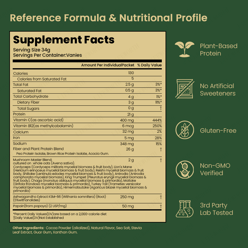 For Vegan Protein Powder Unflavored Pea Protein Mushrooms Seaweed Ashwagandha For Adult Mental Focus Immunity Support
