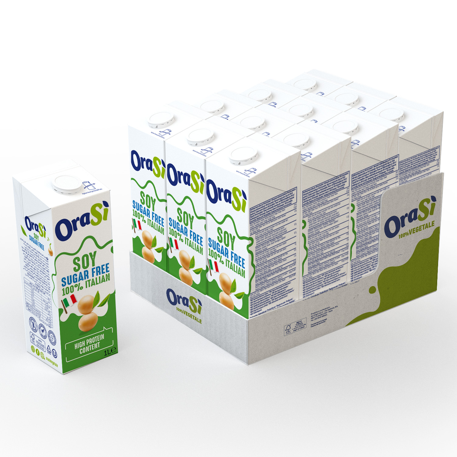 OraSi Plant Based Soy Drink Sugar Free 100% Italian High Protein Healthy Drink Content 1 Liter 12 Units