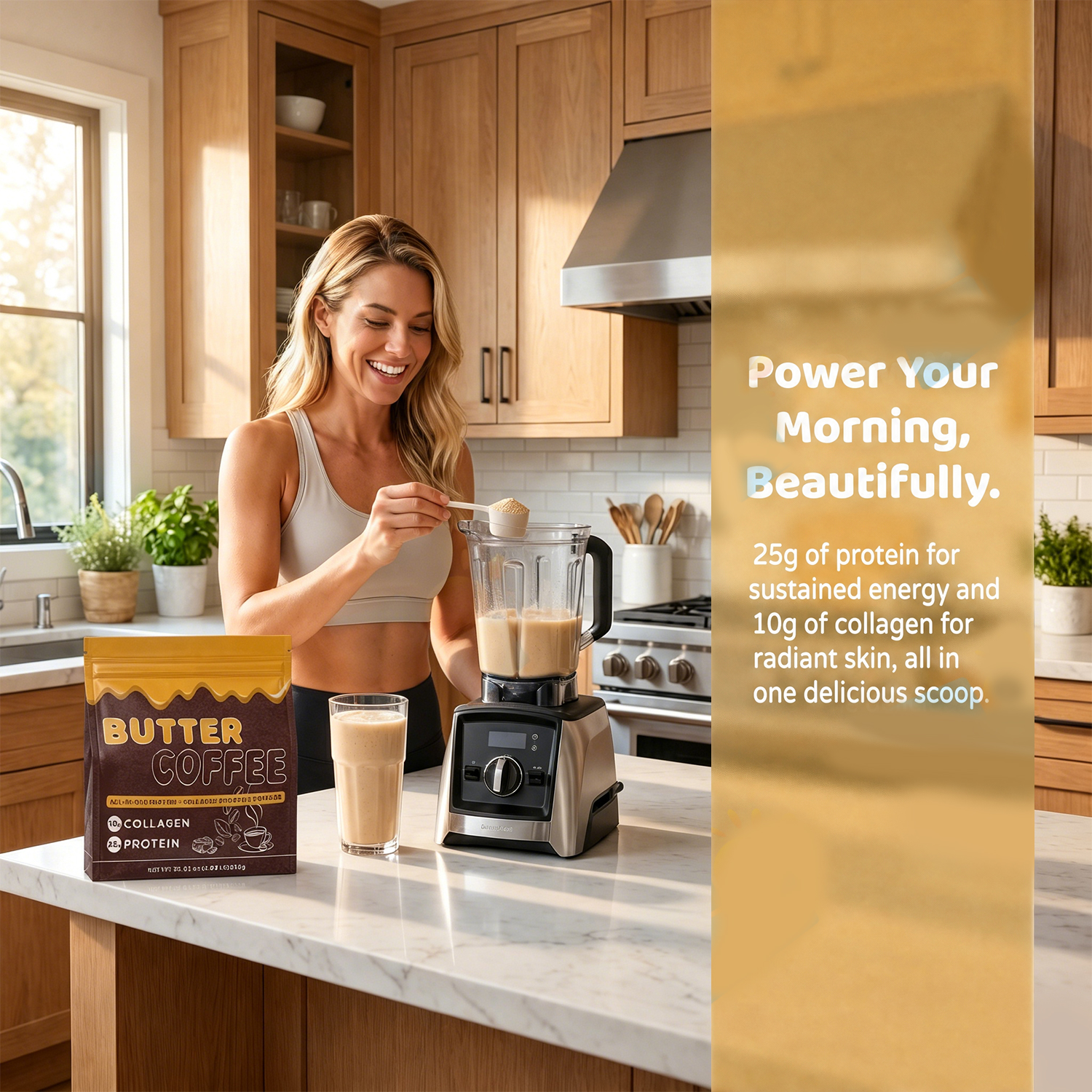 OLLI Gluten Free No Added Sugars Natural Reishi Cordyceps Grass Fed Whey Protein Butter Coffee Collagen Powder For Adult Muscle