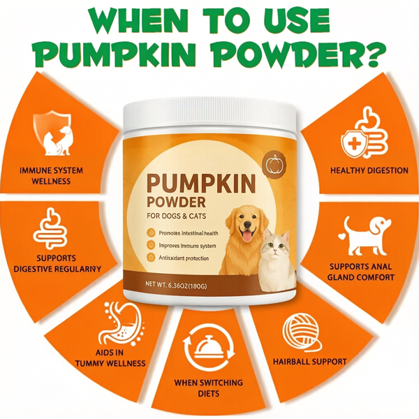 Pet Pumpkin Powder For Dogs Cats Natural High Fiber Supplement Fast Absorption Aids Digestion Immune Support Relieves