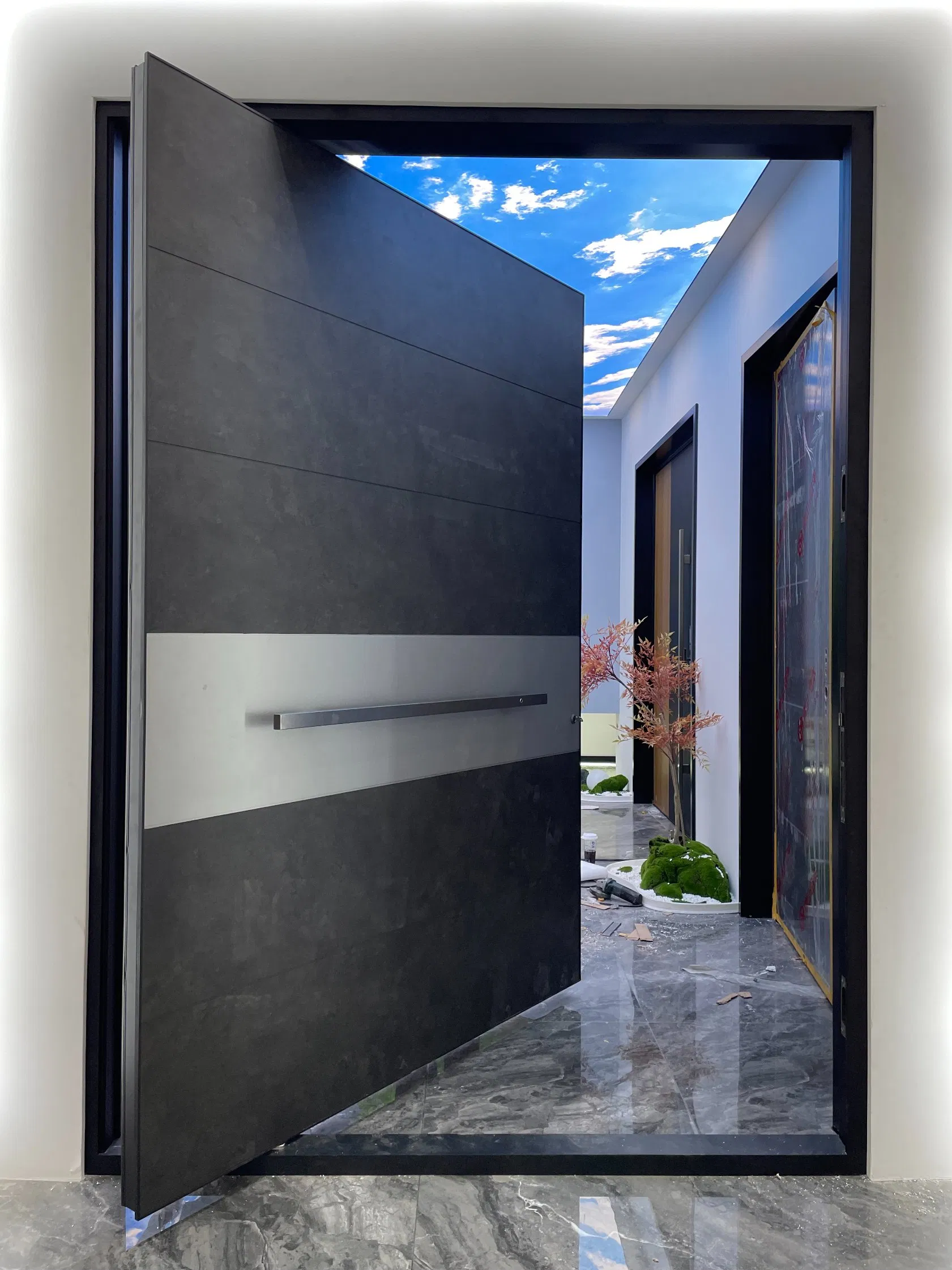 Aluminum Entrance Pivot Door Stainless Steel Double Action Swing Pivot Hinge Entrance Front Doors in Foshan