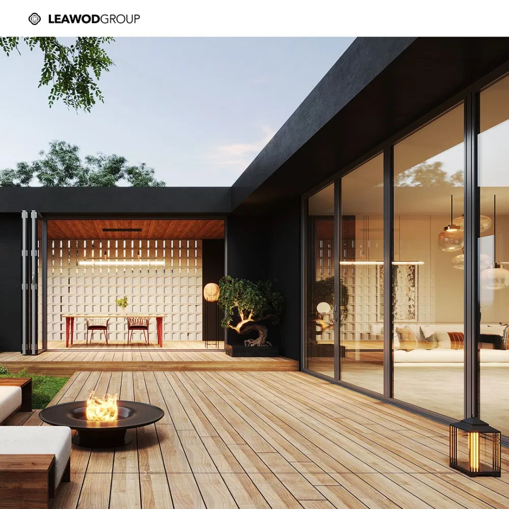 Modern Design Exterior Aluminum Aluminium Metal Glass Sliding Folding Bi-Folding Door for Villa Hotel Balcony Patio Courtyard Entry