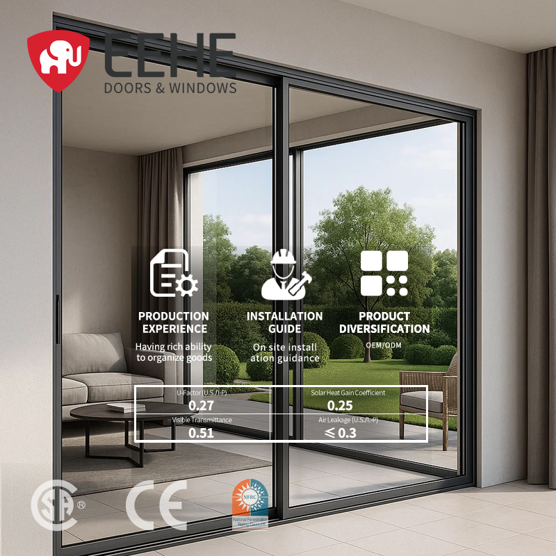 Eehe Double Glass Heavy-Duty Energy Aluminium Sliding Doors with Direct French Double Glazed Nfrc