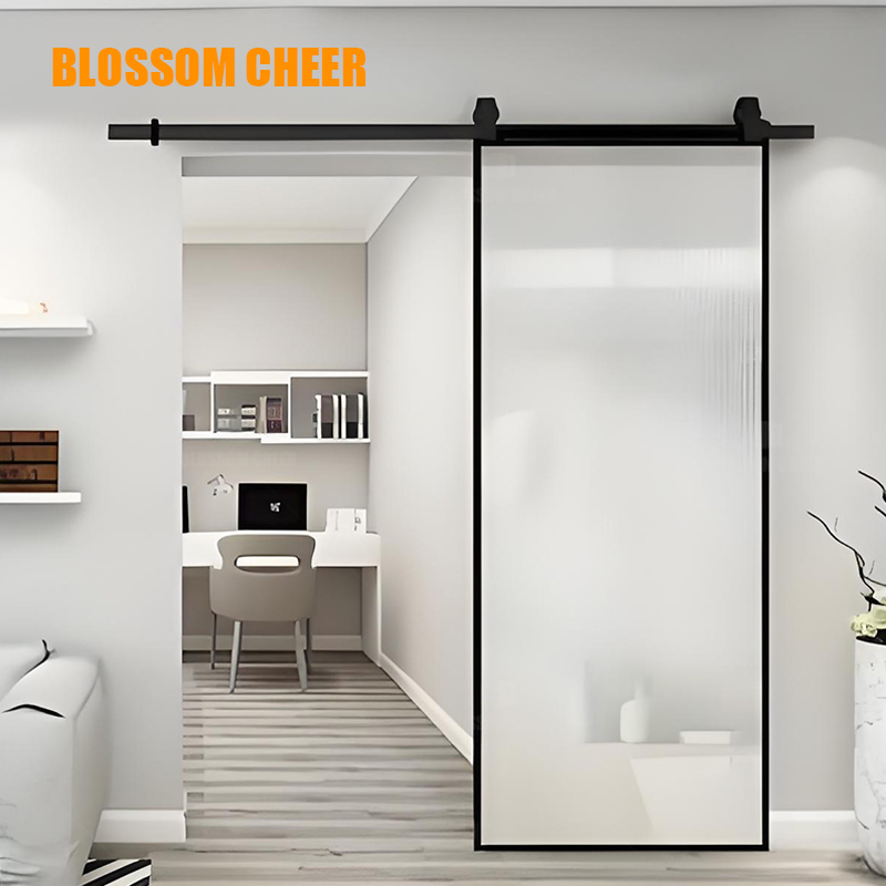 Aluminum French Double Glass Sliding Bedroom Barn Door Design for Interior Doors