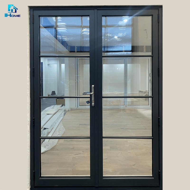 Foshan Modern Exterior House Balcony Entrance French Aluminium Patio Sliding Folding Bulletproof Glass French Door