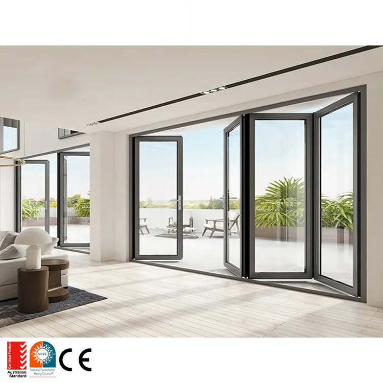 Custom Size Aluminium Frame Bi-Folding Door with Three Panels with Built-in Blind Retractable Available