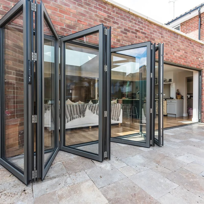 Thermal Break Aluminum Sliding Bi Folding Glass Door Exterior Aluminium Bifold Patio Doors