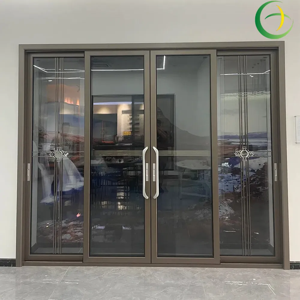Narrow Frame Double Tempered Glazed Aluminium Sliding Shop Front Gate Living Room Partition Door