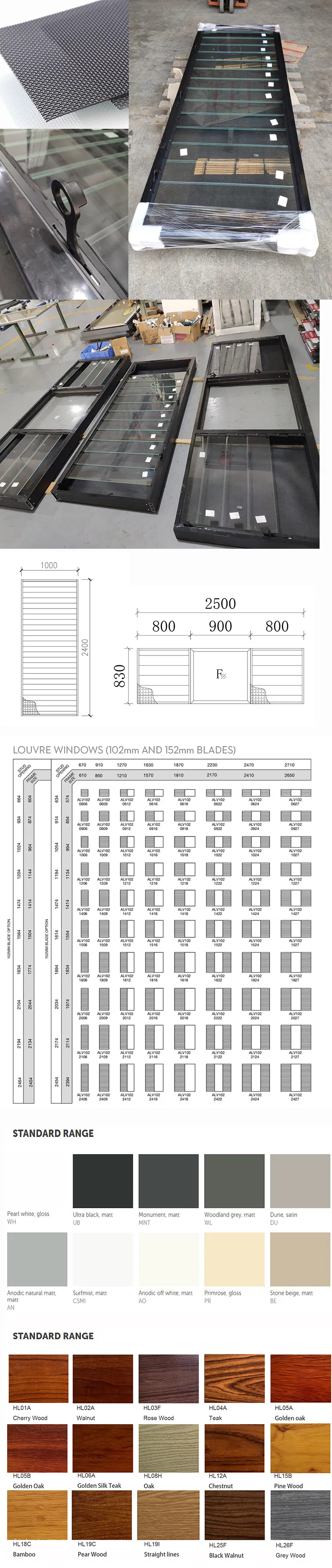 Technical Specifications Louver Window