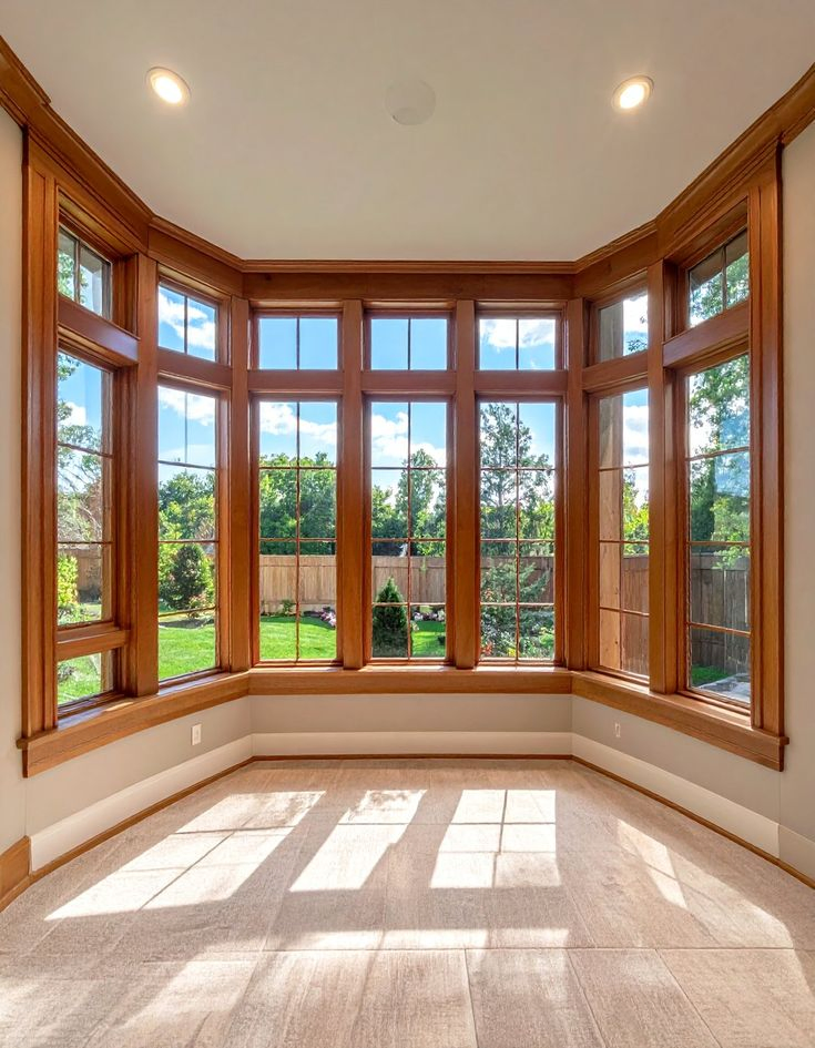 Triple Glazed Aluminum Wood Glass Window with Bay Design