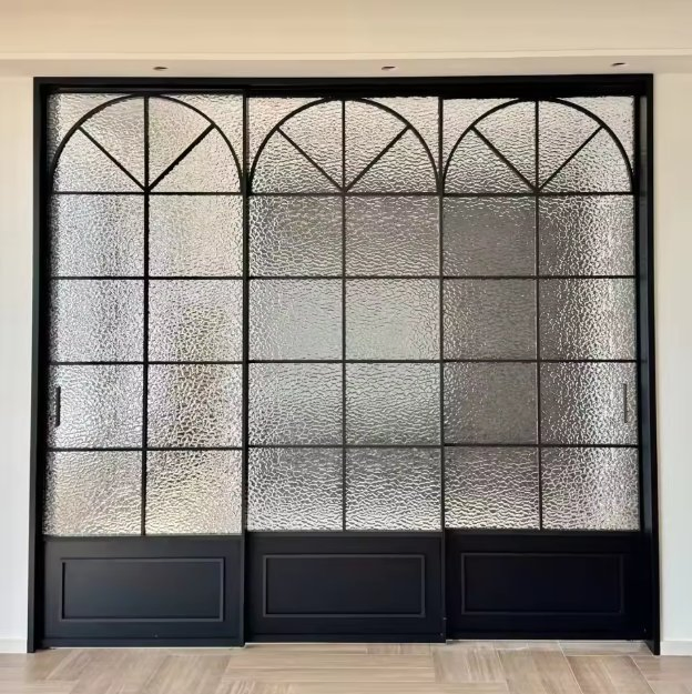 Customized Retro French Double Tempered Glass Soundproof Aluminum Frame Inner Sliding Door