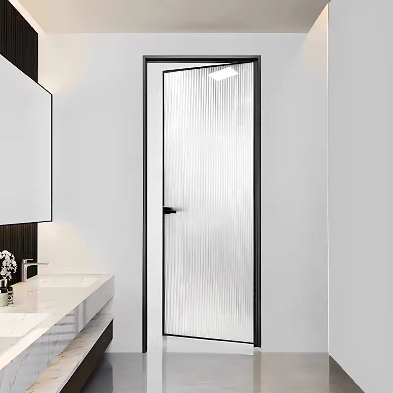 Contemporary Bathroom Door with Durable Aluminum Alloy and Glass Design Frosted Glass Interior Swing Door Aluminum Alloy Door Glass Door Toilet Glass Door