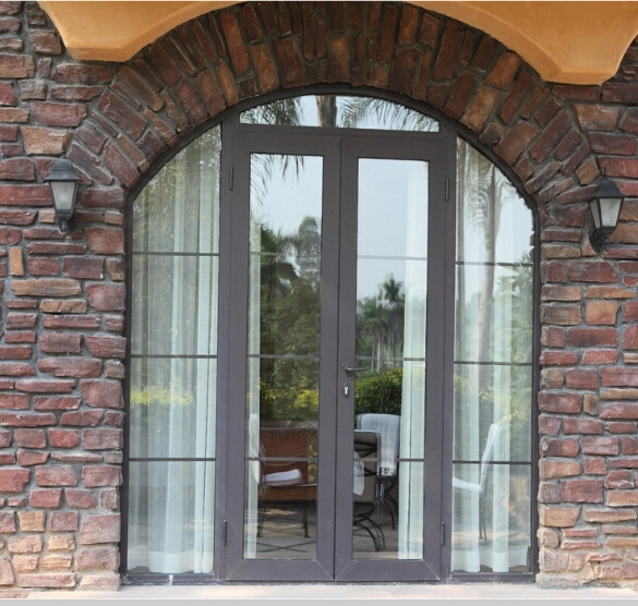 Cross Decoration Double Glazed French Style Aluminum Casement Door