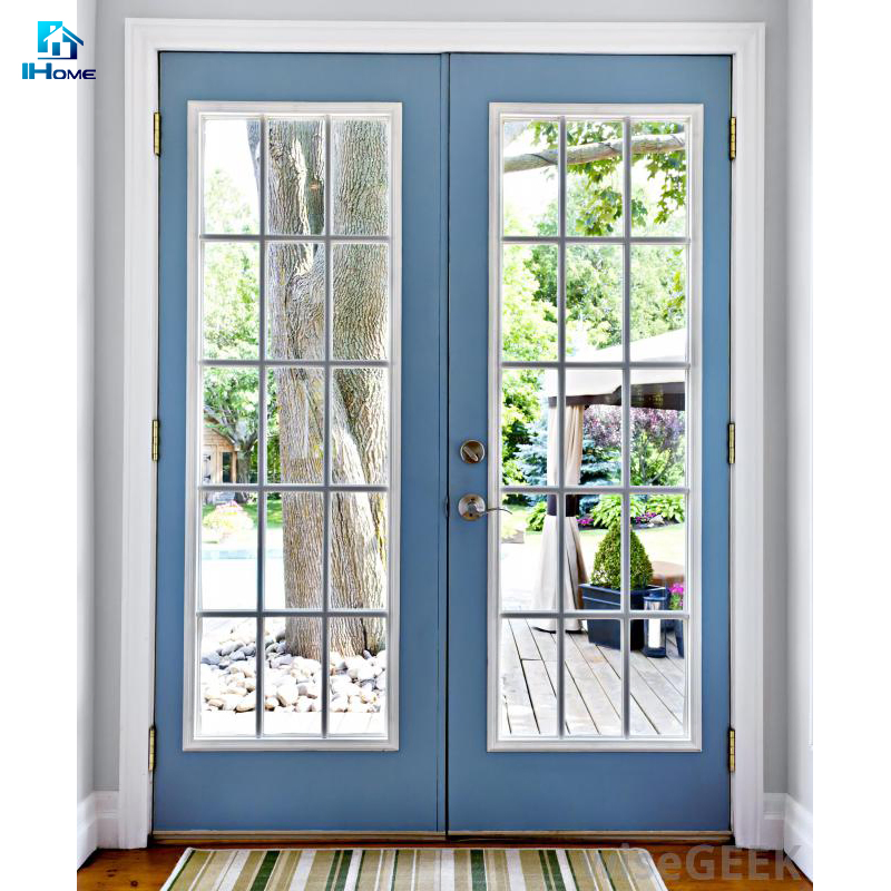 Foshan Modern Exterior House Balcony Entrance French Aluminium Patio Sliding Folding Bulletproof Glass French Door
