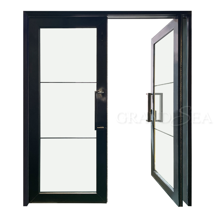 Cheap Customize Commercial Design Supermarket Shop Main Exterior Casement Double Door Aluminium French Swing Entry Front Doot