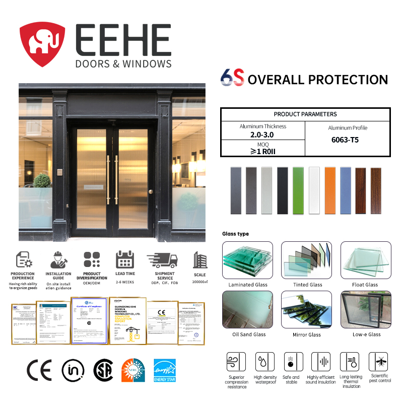 Eehe Commercial Aluminum Shop Front Glass Door with Bulk Order Support Weatherproof Sealing Tempered Glass CSA