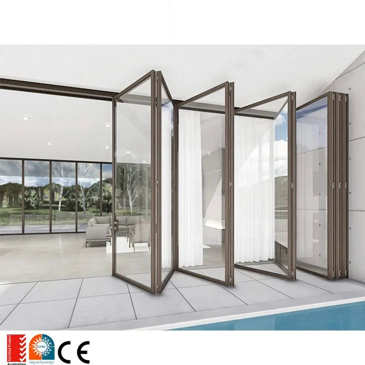 Soundproof House Exterior Bi Fold Patio Doors Aluminum Powder Coated French Glass Folding Door
