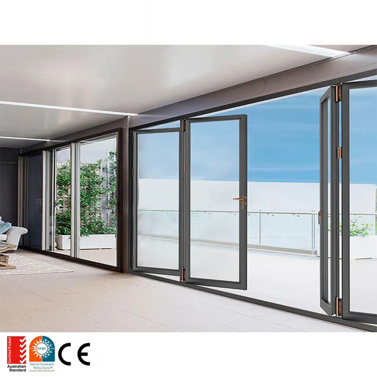 Modern Style Waterproof Bifold Doors Windows Aluminum Balcony Glass Sliding Folding Door