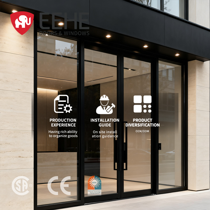Eehe Commercial Aluminum Shop Front Glass Door with Bulk Order Support Weatherproof Sealing Tempered Glass CSA