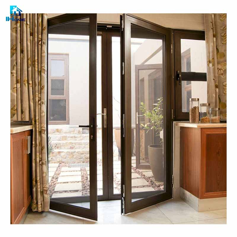 Foshan Modern Exterior House Balcony Entrance French Aluminium Patio Sliding Folding Bulletproof Glass French Door