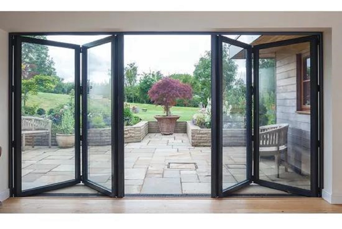 Aluminium Four Panels Folding Swing Casement Glass Sliding Doors Aluminum PT Door Panoramic Slide and Turn Foldable Glass Door