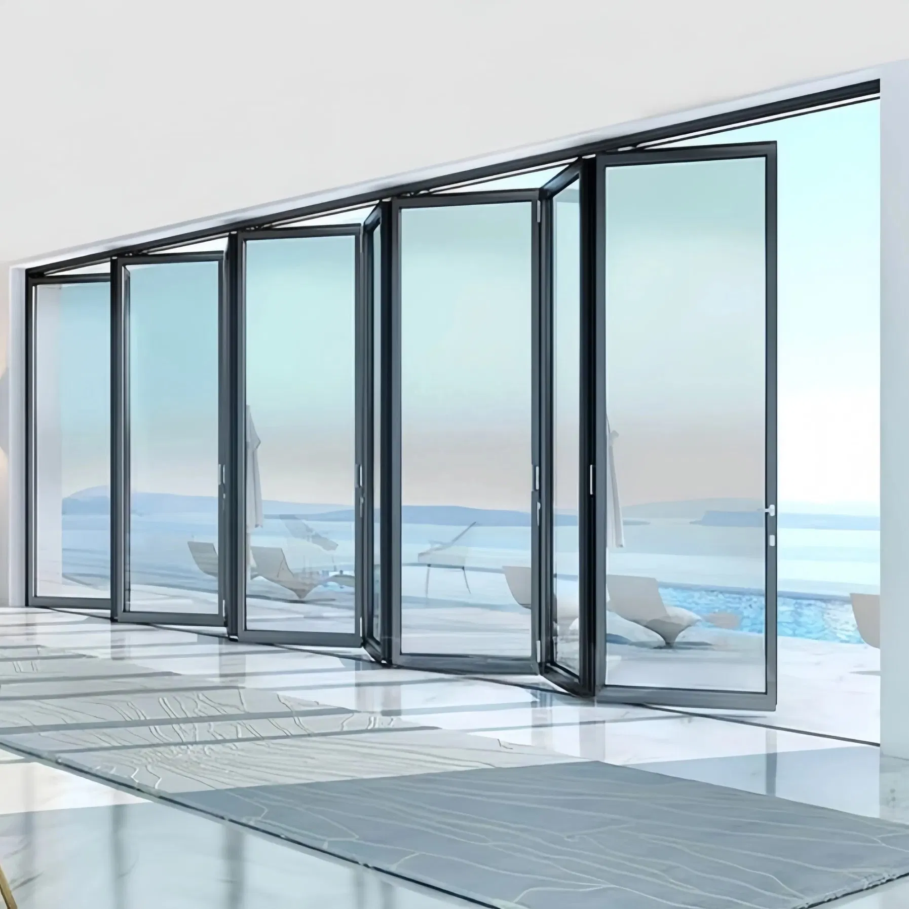 Villa Waterproof Bifold Exterior Aluminum Accordion Door Double Glazed Glass Patio Door