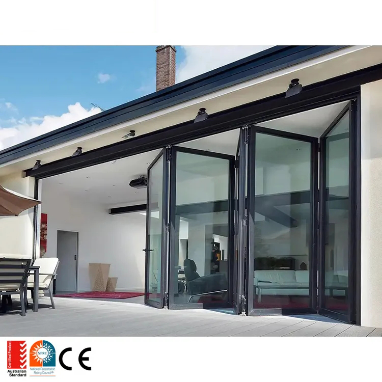 Custom Size Aluminium Frame Bi-Folding Door with Three Panels with Built-in Blind Retractable Available