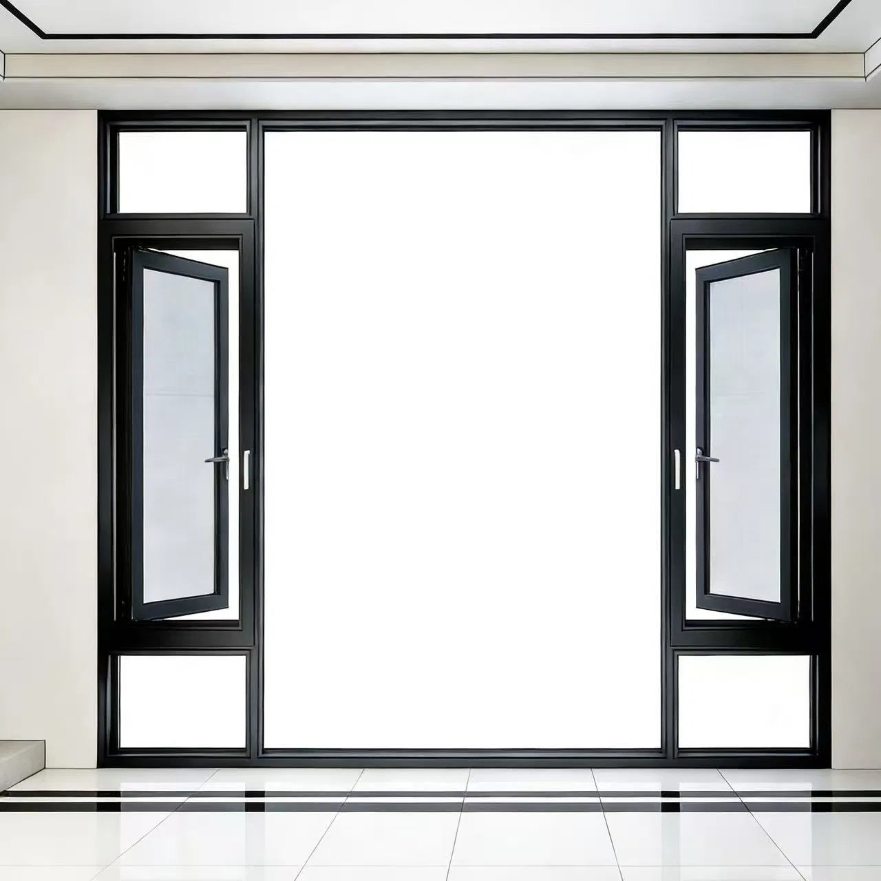 Premium Quality Aluminium Profile PVC Soundproof Aluminum Clad Wood Side Hung Round Casement Window for Villa and House with Jiedo Handle