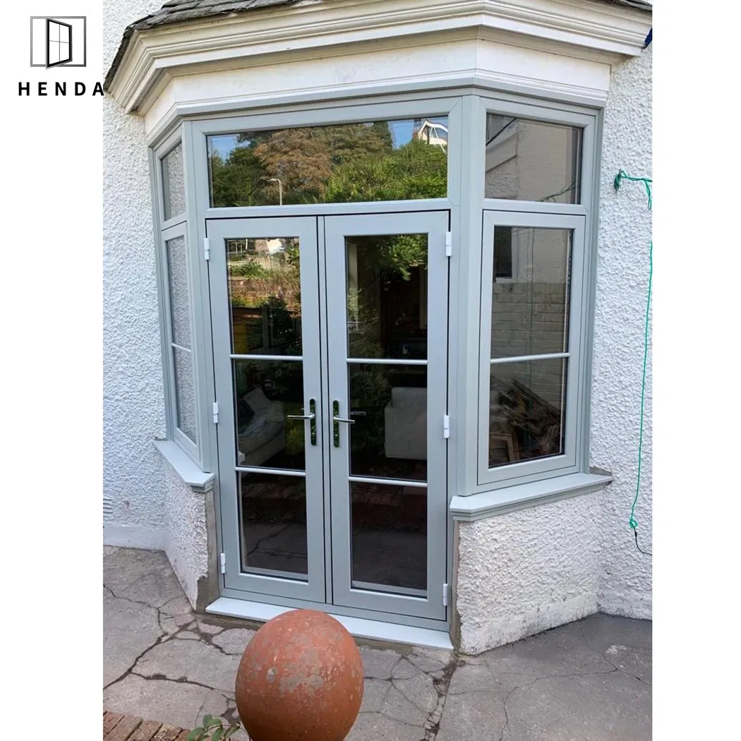Custom Aluminum Double Glazed Hurricane Storm Impact Proof French Window Exterior Aluminium Swing Double French Door