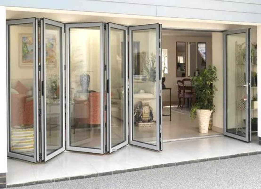 Aluminium Four Panels Folding Swing Casement Glass Sliding Doors Aluminum PT Door Panoramic Slide and Turn Foldable Glass Door